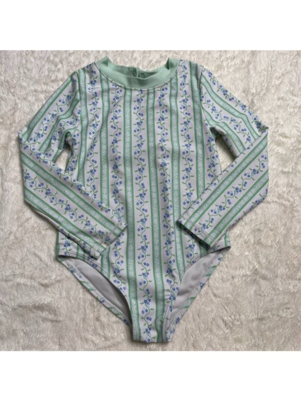 Nicole Miller Girls 4T Swimsuit Long Sleeve Rashguard One Piece Floral Striped